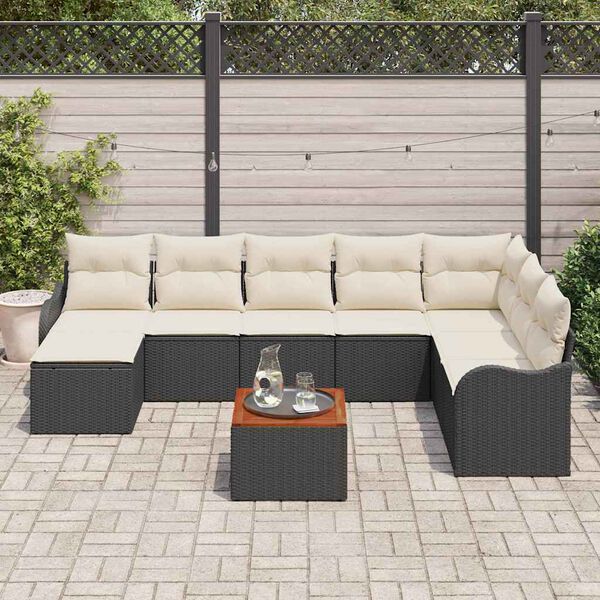 vidaXL Ensemble de canapé de jardin avec coussin 9 pcs Noir polyrotin
