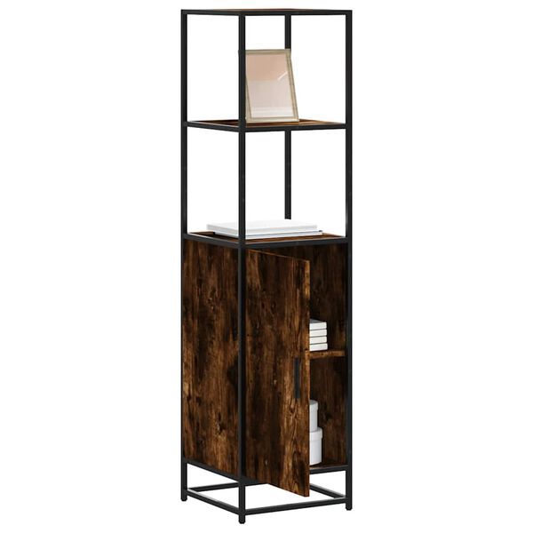 vidaXL Buffet haut ch&ecirc;ne fum&eacute; 35,5x35x139 cm bois d'ing&eacute;nierie m&eacute;tal