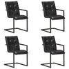 vidaXL Chaises &agrave; manger cantilever lot de 4 noir cuir v&eacute;ritable