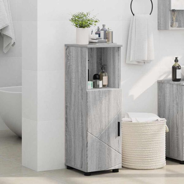 vidaXL Cabinet de salle de bain avec porte Gris Sonoma 30 x 35 x 95 cm