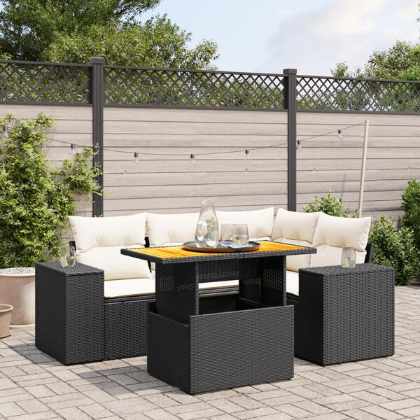 vidaXL Salon de jardin 5 pcs avec coussins noir r&eacute;sine tress&eacute;e