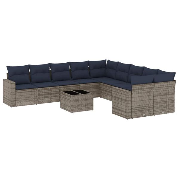vidaXL Salon de jardin 11 pcs avec coussins gris r&eacute;sine tress&eacute;e