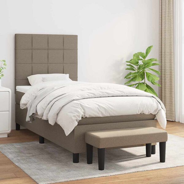 vidaXL Sommier &agrave; lattes de lit avec matelas Taupe 90x190 cm Tissu