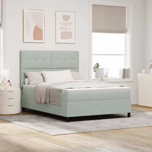 vidaXL Lit &agrave; ressort LED avec matelas Gris clair 140 x 200 cm Velours