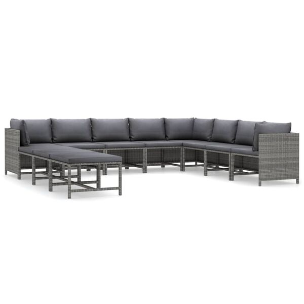 vidaXL Salon de jardin 11 pcs avec coussins Résine tressée Gris