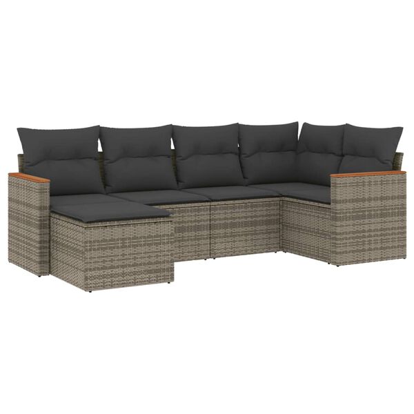 vidaXL Salon de jardin 6 pcs avec coussins gris r&eacute;sine tress&eacute;e