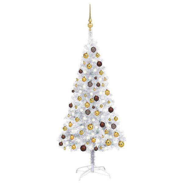 vidaXL Arbre de No&euml;l artificiel pr&eacute;-&eacute;clair&eacute;/boules argent&eacute; 150 cm PET