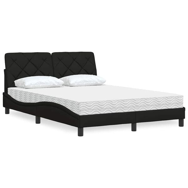 vidaXL Lit avec matelas noir 140x190 cm tissu