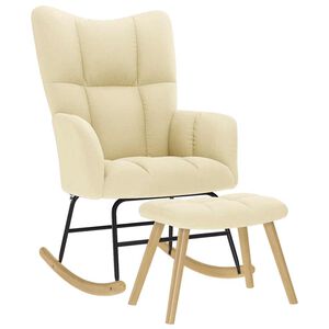 vidaXL Chaise &agrave; bascule avec repose-pied Cr&egrave;me Tissu