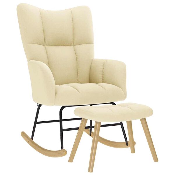 vidaXL Chaise &agrave; bascule avec repose-pied Cr&egrave;me Tissu