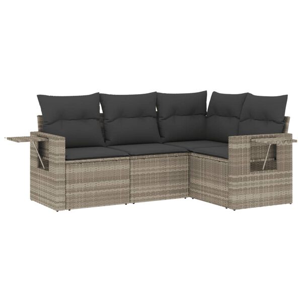 vidaXL Salon de jardin 4 pcs avec coussins gris clair r&eacute;sine tress&eacute;e