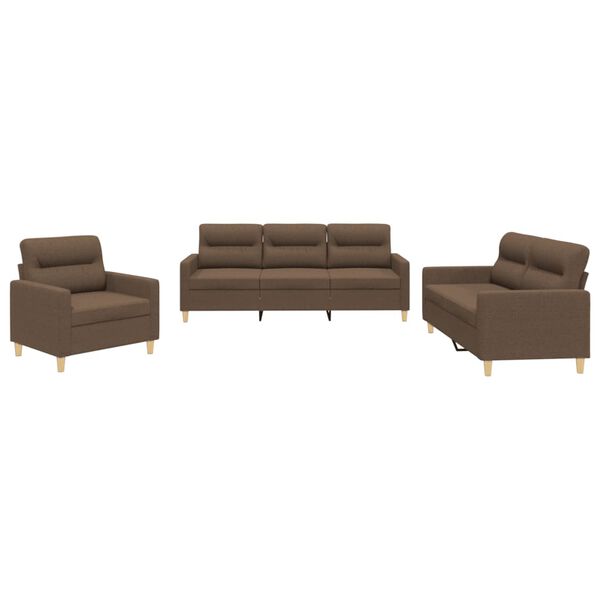 vidaXL Ensemble de canap&eacute;s 3 pcs avec coussins Marron Tissu