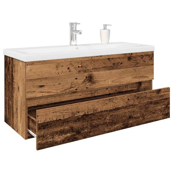 vidaXL Meuble lavabo avec bassin et robinet int&eacute;gr&eacute;s vieux bois