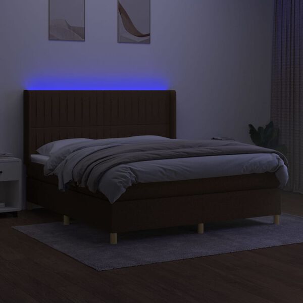 vidaXL Sommier &agrave; lattes de lit matelas et LED Marron fonc&eacute; 180x200cm