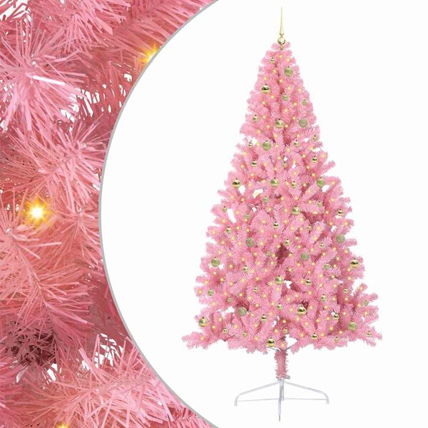 vidaXL Sapin de No&euml;l artificiel pr&eacute;-&eacute;clair&eacute; Rose 240 cm PVC