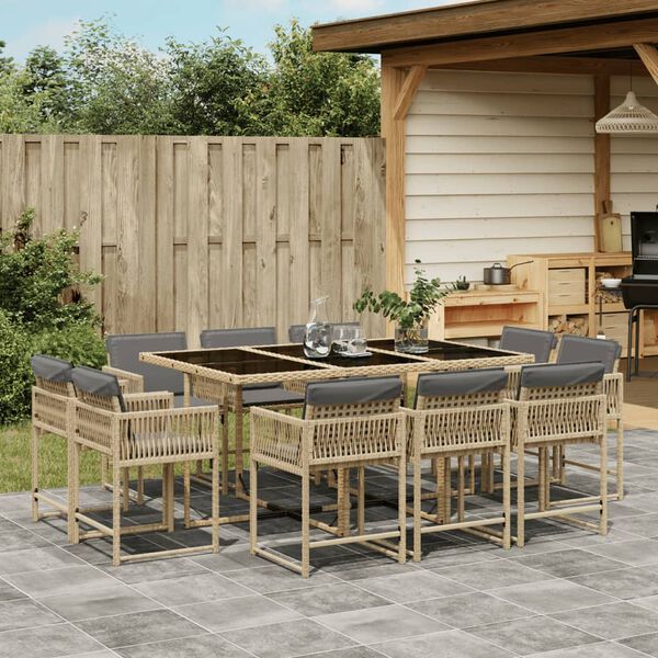 vidaXL Ensemble &agrave; manger de jardin et coussins 11 pcs m&eacute;lange beige