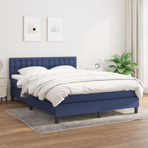 vidaXL Sommier &agrave; lattes de lit avec matelas Bleu 140x200 cm Tissu