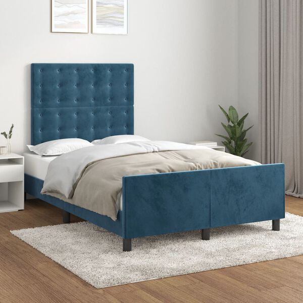 vidaXL Cadre de lit sans matelas bleu fonc&eacute; 120x190 cm velours
