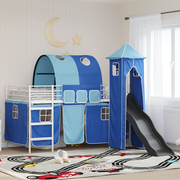 vidaXL Lit mezzanine pour enfants Blanc et Bleu 100 x 200 cm M&eacute;tал
