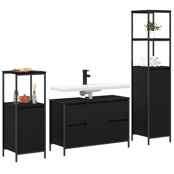vidaXL Ensemble de mobilier de salle de bain 3 pcs Ch&ecirc;ne noir