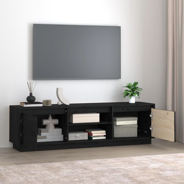 vidaXL Meuble TV Noir 140x35x40 cm Bois de pin massif