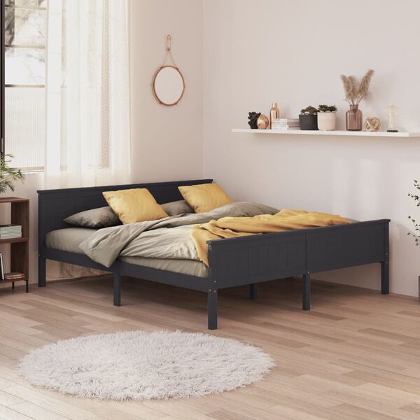 vidaXL Cadre de lit sans matelas gris bois massif de pin 180x200 cm
