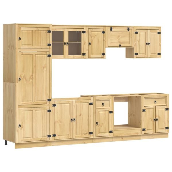 vidaXL Armoire avec tiroir avec &eacute;tag&egrave;re SKI 9 pcs Brun Miel Pin massif