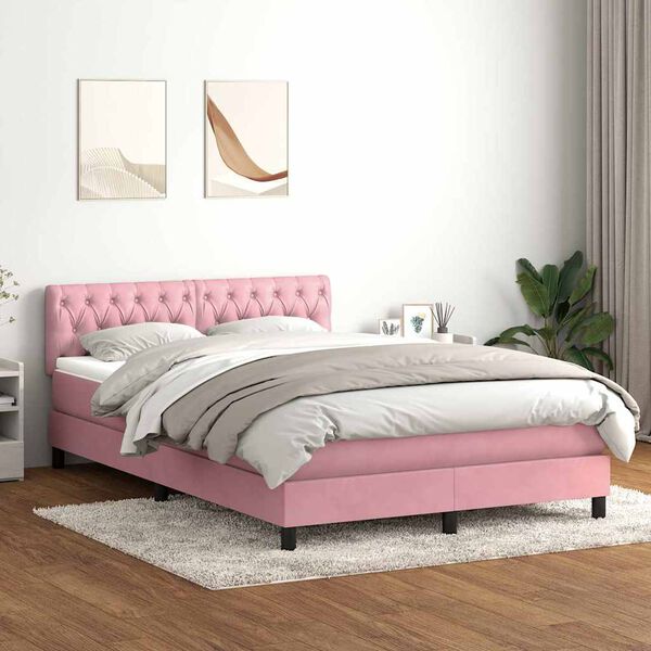 vidaXL Sommier &agrave; lattes de lit avec matelas rose 140x210 cm velours