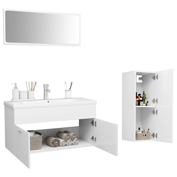vidaXL Ensemble de meubles de salle de bain Blanc Bois d'ing&eacute;nierie