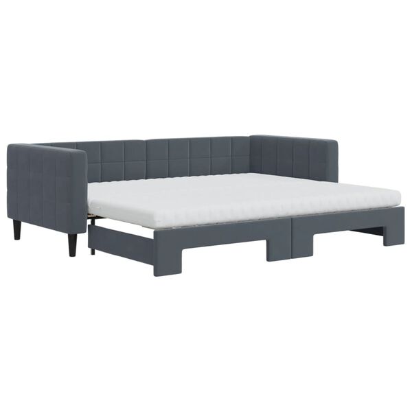 vidaXL Lit de jour avec gigogne et matelas gris foncé 90x200cm velours