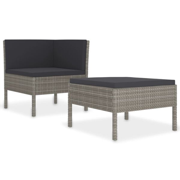 vidaXL Salon de jardin 2 pcs avec coussins Résine tressée Gris