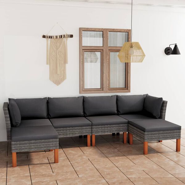 vidaXL Salon de jardin 6 pcs avec coussins R&eacute;sine tress&eacute;e Gris