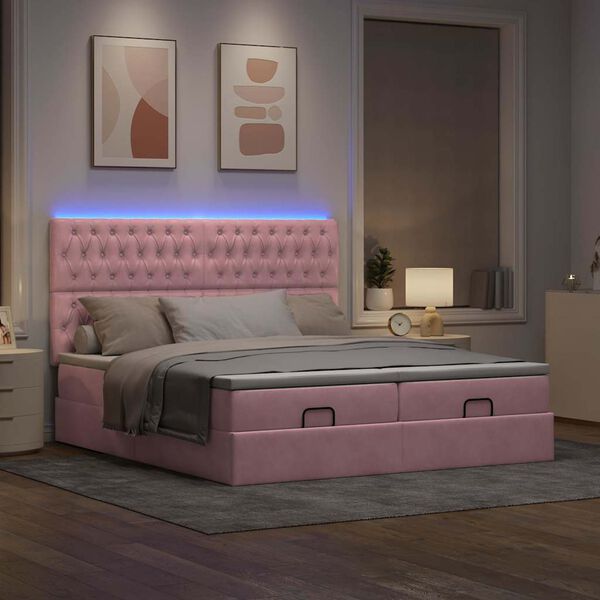 vidaXL Cadre de lit ottoman avec matelas rose 200x200 cm velours