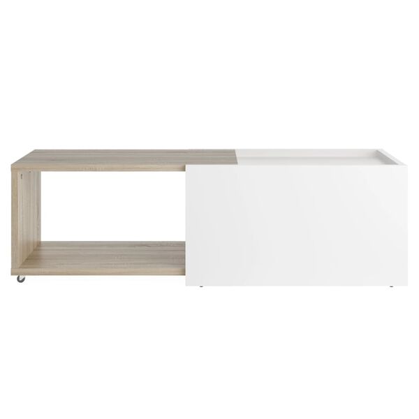 FMD Table basse extensible Blanc et ch&ecirc;ne