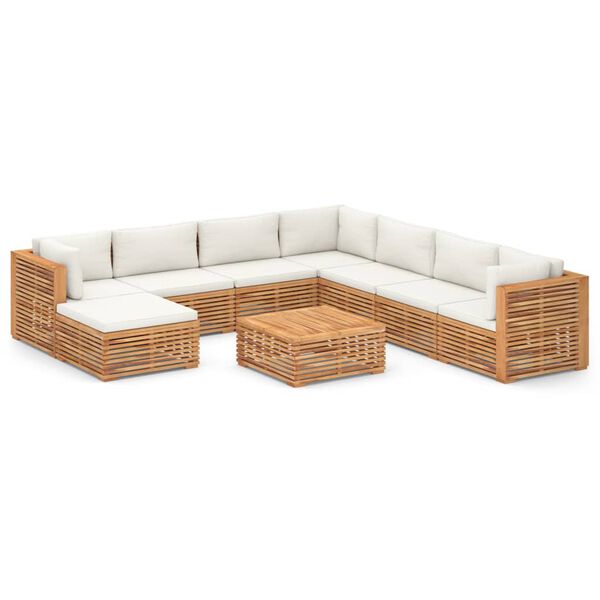 vidaXL Salon de jardin 9 pcs avec coussin cr&egrave;me bois de teck solide