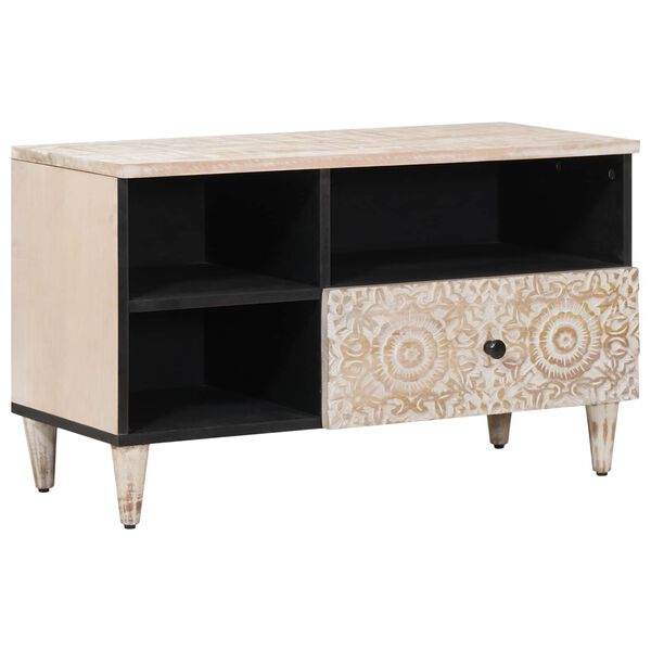 vidaXL Meuble TV Blanc 80 x 33,5 x 46 cm Bois de mangue massif