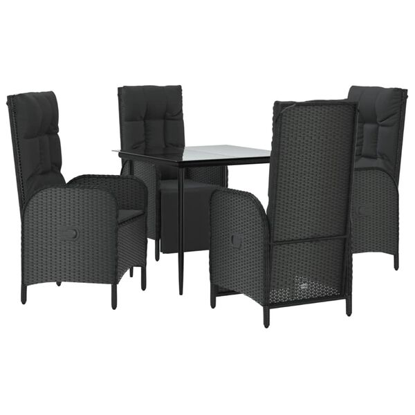 vidaXL Ensemble &agrave; manger de jardin coussins 5pcs Noir R&eacute;sine tress&eacute;e