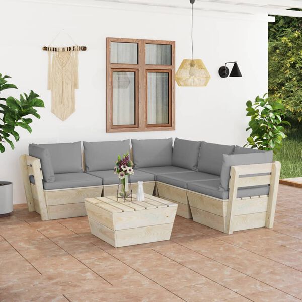 vidaXL Salon de jardin palette 6 pcs avec coussins bois d'&eacute;pic&eacute;a