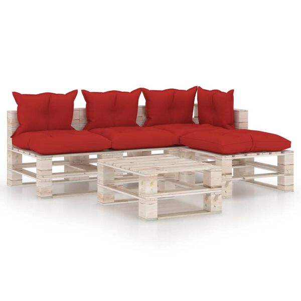 vidaXL Salon palette de jardin 5 pcs avec coussins bois de pin