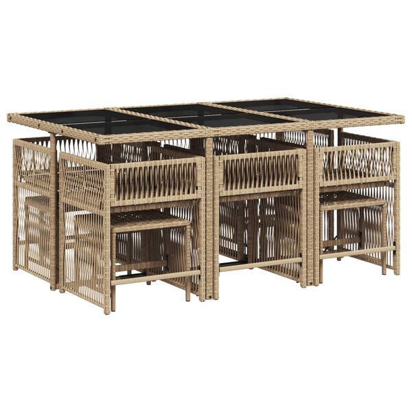 vidaXL Ensemble &agrave; manger de jardin et coussins 11 pcs beige poly rotin