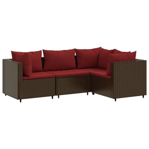 vidaXL Salon de jardin 4 pcs avec coussins Marron R&eacute;sine tress&eacute;e