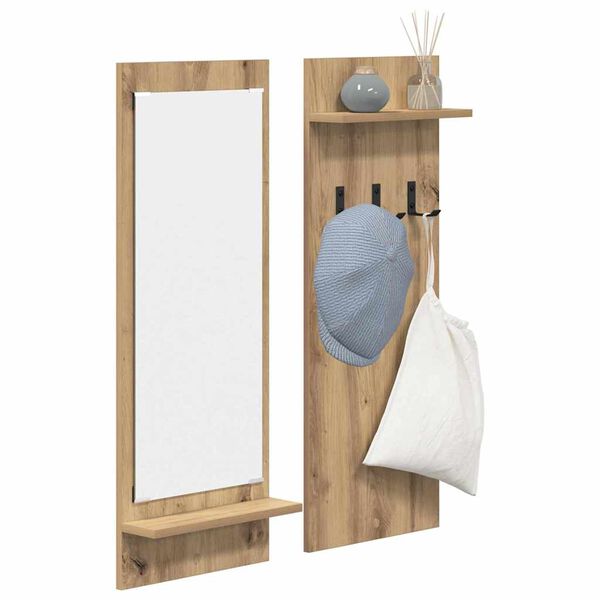 vidaXL Porte-manteau mural avec miroir Ch&ecirc;ne artisanal 70 x 10 x 90 cm