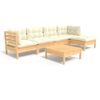 vidaXL Salon de jardin 6 pcs avec coussins cr&egrave;me bois de pin