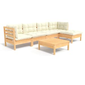 vidaXL Salon de jardin 6 pcs avec coussins cr&egrave;me bois de pin