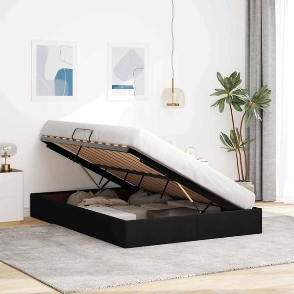 vidaXL Lit de Rangement avec matelas Noir 135 x 190 cm tissu