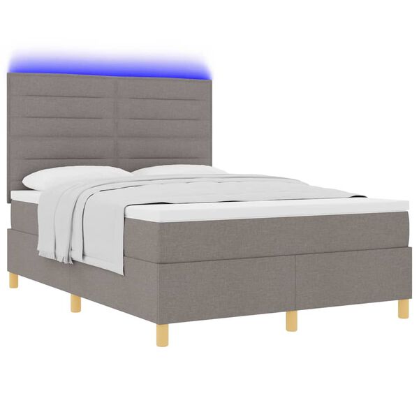 vidaXL Lit &agrave; ressort LED avec matelas Taupe 140 x 200 cm tissu