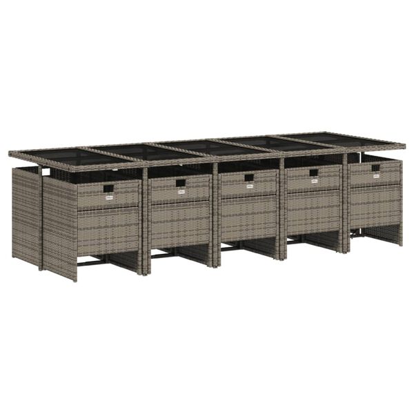 vidaXL Ensemble à manger de jardin 11pcs avec coussins gris poly rotin