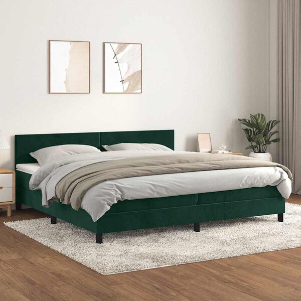 vidaXL Sommier &agrave; lattes de lit et matelas Vert fonc&eacute; 200x200cm Velours