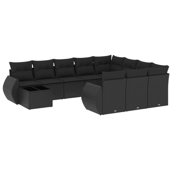 vidaXL Salon de jardin 11 pcs avec coussins noir r&eacute;sine tress&eacute;e