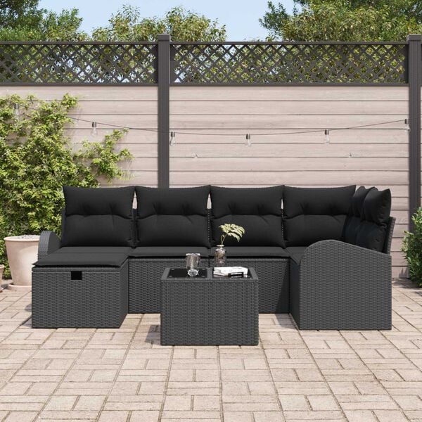 vidaXL Ensemble de canap&eacute; de jardin 7 pcs Noir 234 x 124 x 85 cm